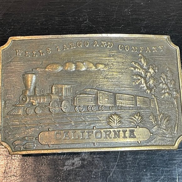 Vintage Wells Fargo & Co California Train Brass Belt Buckle Only - Picture 2 of 6